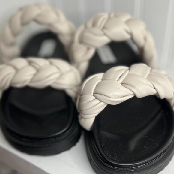 Steve Madden Womens Choice Woven Faux Leather Flatform Sandals in Bone Size 8 - Picture 7 of 8